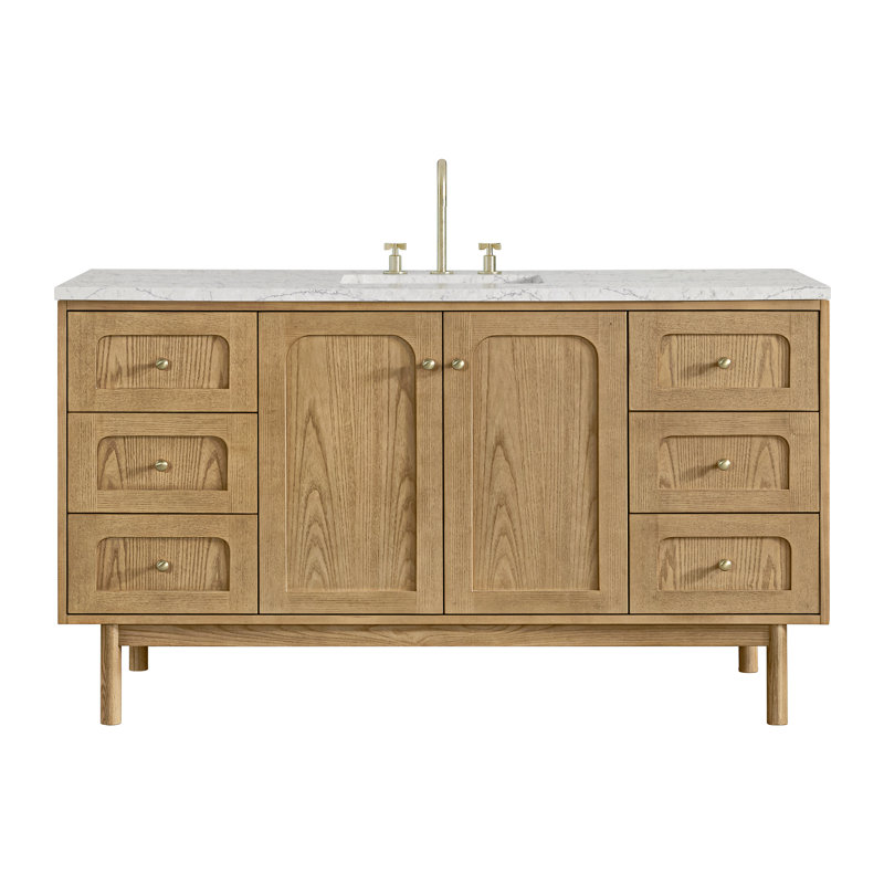 Laurent 60'' W Single Vanity, 8" Centers, Light Natural Oak, Eternal Jasmine Pearl