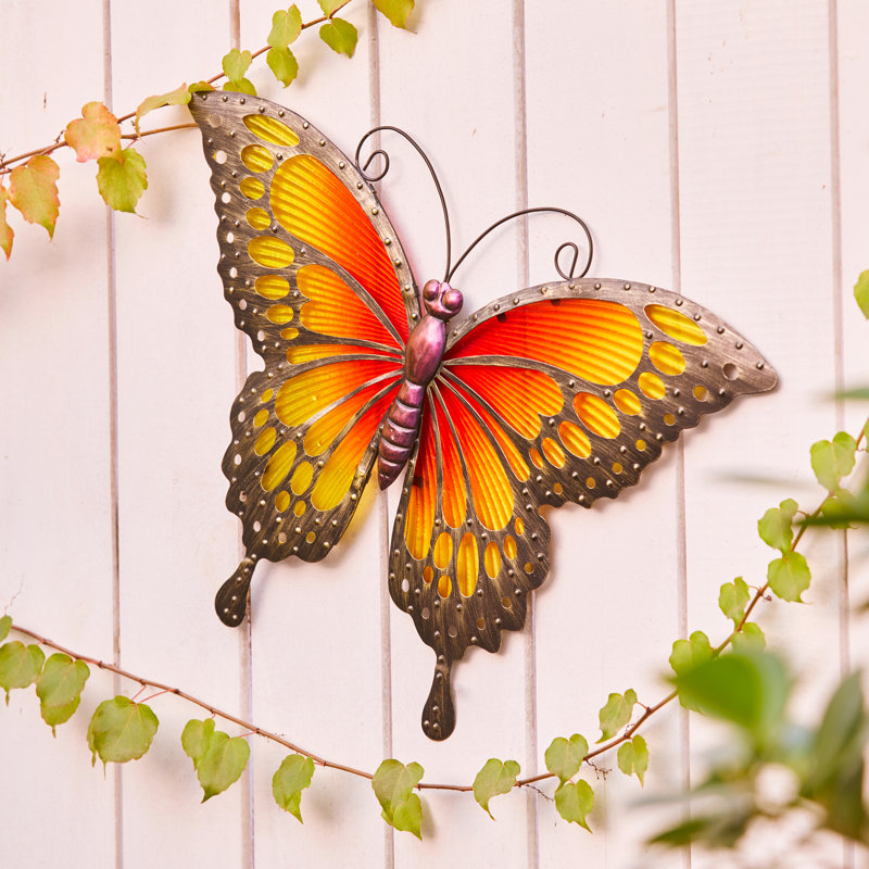 Handcrafted Orange and Yellow Metal Butterfly Wall Decor