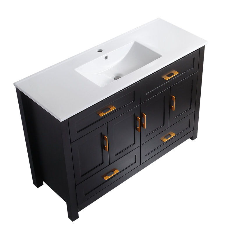 Ensemble de meuble-lavabo 48 po avec lavabo en céramique, Noir, noir, noir, noir