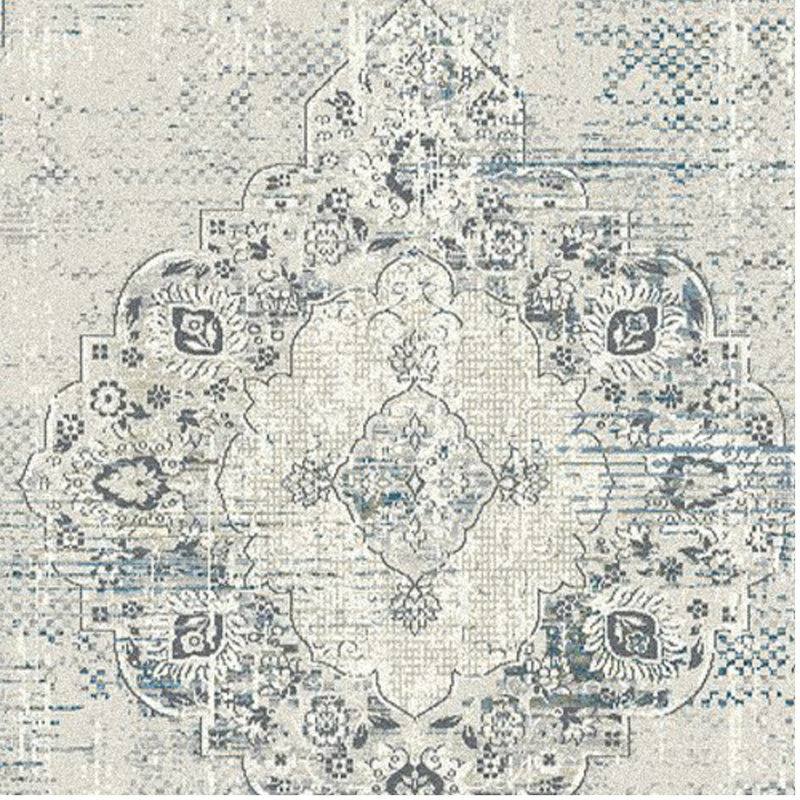 Tapis crème/bleu oriental Fitzsimmons, Rectangulaire 9 pi x 12 pi 10 po