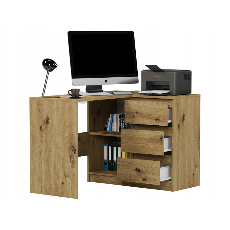 L-Shaped Computer Table, Brown/White/Pink