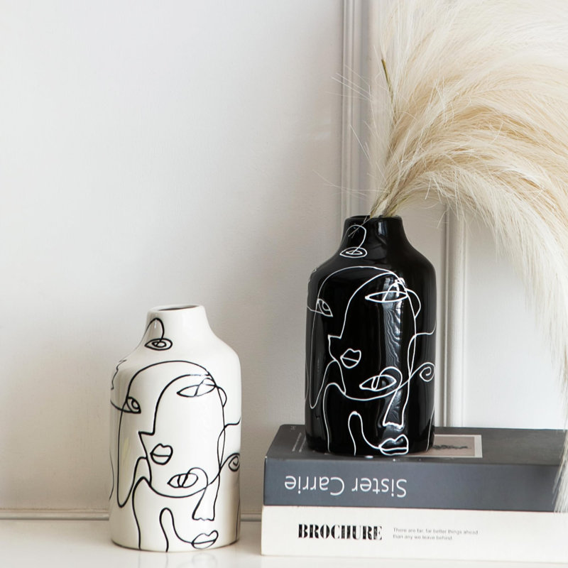 Abstract Irregular 8.25-inch Ceramic Vase Set (2-piece)