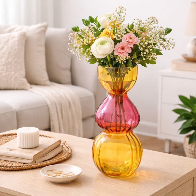 Vase | Vase en verre Long Long Gleaming | Centre de table décoratif élégant | 14 pouces, Jaune