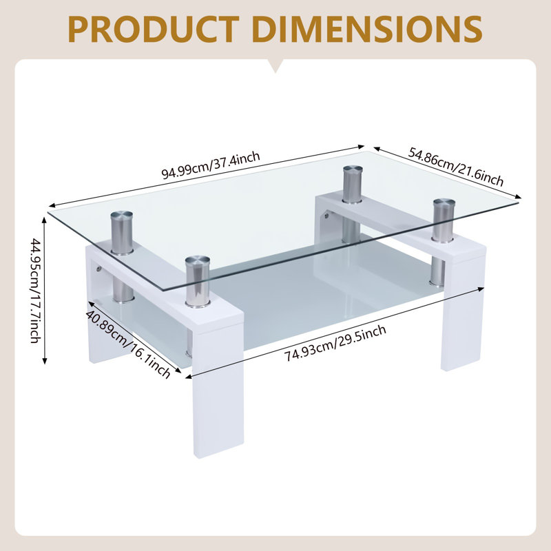 Rectangular Glass Coffee Table white, Clear, White