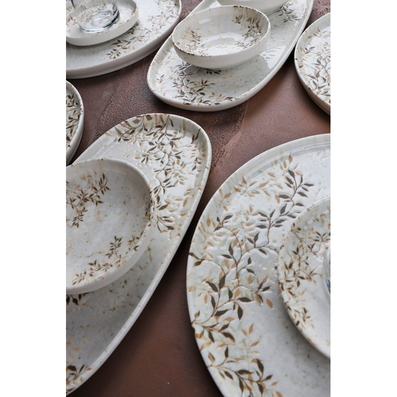 29-Piece Breakfast Set, 100% Porcelain | Includes 6 Plates (9.4 in), 2 Olive Ovals, 1 Large Platter (9.8 in), 2 Medium Platters (8.7 in), 4 Bowls (4 in), 6 Tea Cups & 6 Saucers | Dishwasher & Microwave Safe, Elegant Dining Experience