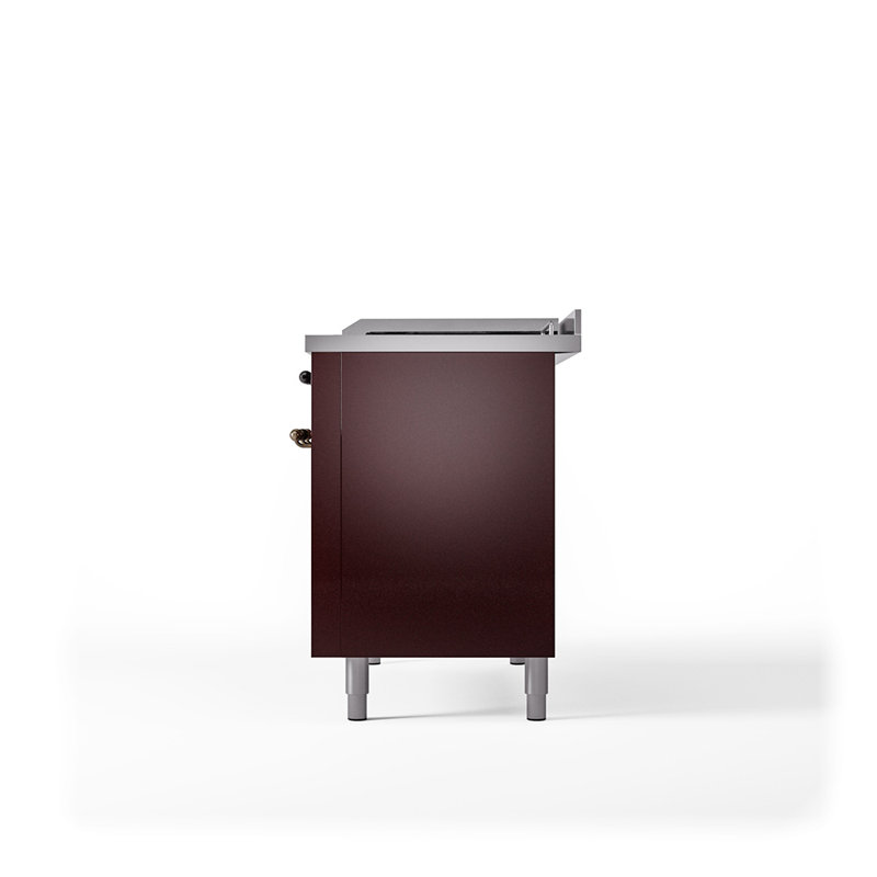 ILVE Nostalgie II 48 in Dual Fuel Range, 5 Burner, Griddle, Frenchtop, Natural Gas, Burgundy/Bronze