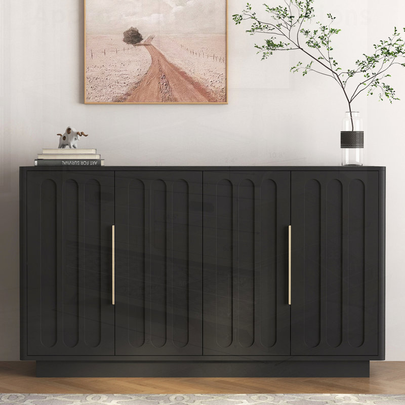 Buffet moderne avec tablettes réglables, buffet cannelé pour un rangement et une présentation élégants, parfait pour la salle à manger et le salon