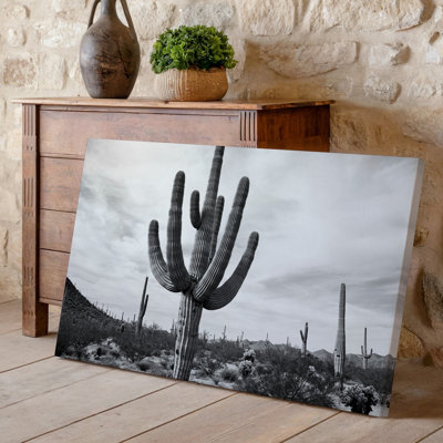 Toile, paysage monochromatique de désert avec un cactus Saguaro avec art mural