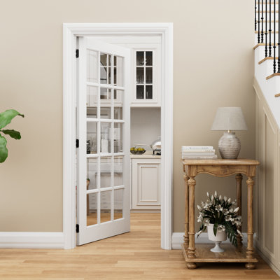 Interior 15‑Lite Clear Glass Door, CARB P2 MDF Prehung Door with SGCC Certified Tempered Glass, with Jamb Kit, Seal Strip, Black Hinges & Left Hand Inswing, Pre‑Finished & Easy DIY Stain, Pantry, Bedroom, Bathroom & Closet, 32"x 80"