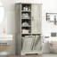 Armoire de rangement de salle de bain avec portes et tiroirs, panier à linge inclinable, plusieurs espaces de rangement, style autoportant, tablette ouverte, tablette réglable, chêne-1259723274