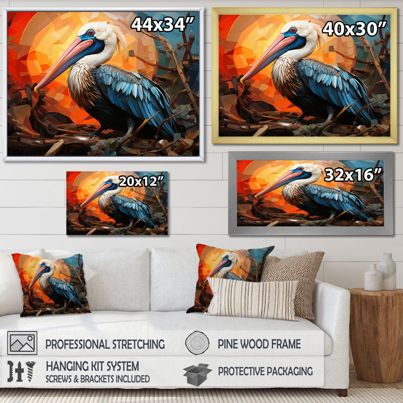 «Orange Pelican Coastal Geometric III», reproduction sur toile, H 12 po x l 20 po x P 1 po, Toile tendue