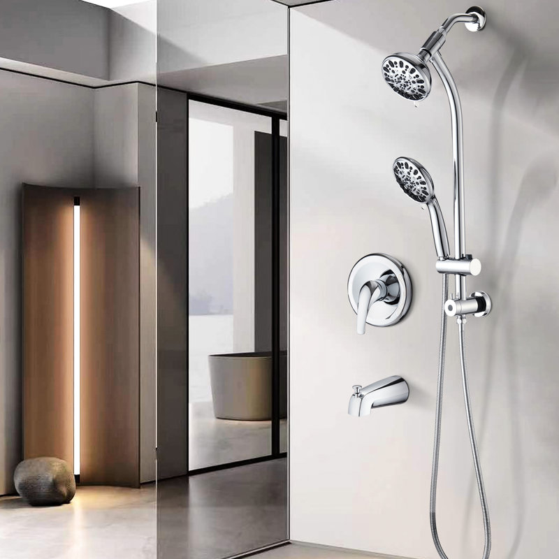 Wall Mount Shower With Stainless Steel Slide, Dual 7-setting Head, - Head Spa System Finish, Drill-