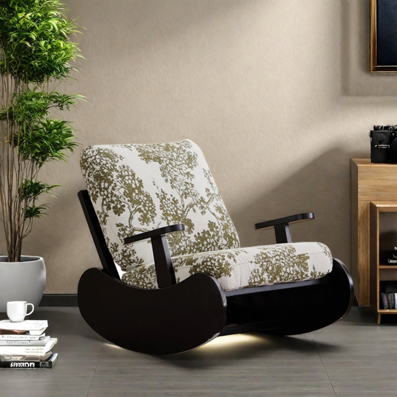 Chaise berçante en bois massif avec accoudoirs doubles, Noir