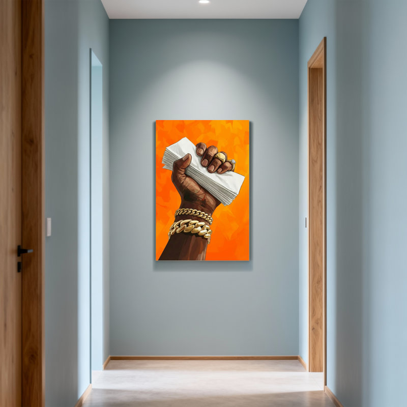 Tendance à la main tenant de l'argent avec des bijoux en or, H 36 po x l 24 po