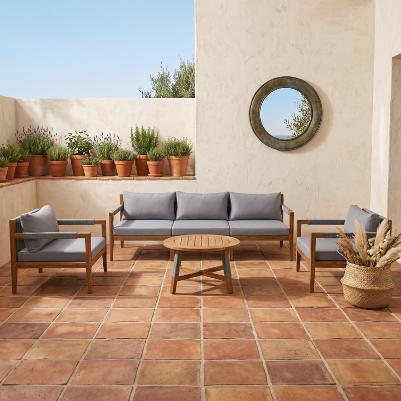 Ensemble de conversation d'extérieur avec coussins pour patio, Gris