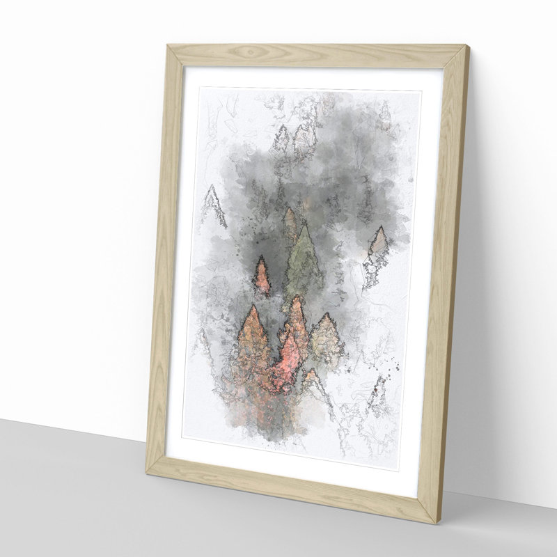 Pointed Trees - Single Picture Frame Painting on MDF, 33cm H x 24cm W x 2cm D, Oak Framed