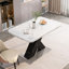 Table de salle à manger carrée moderne en marbre blanc extensible, pieds noirs avec base en métal, carré extensible de 61,71 po de profondeur, plateau de table fini et support, largeur de 27,17 po