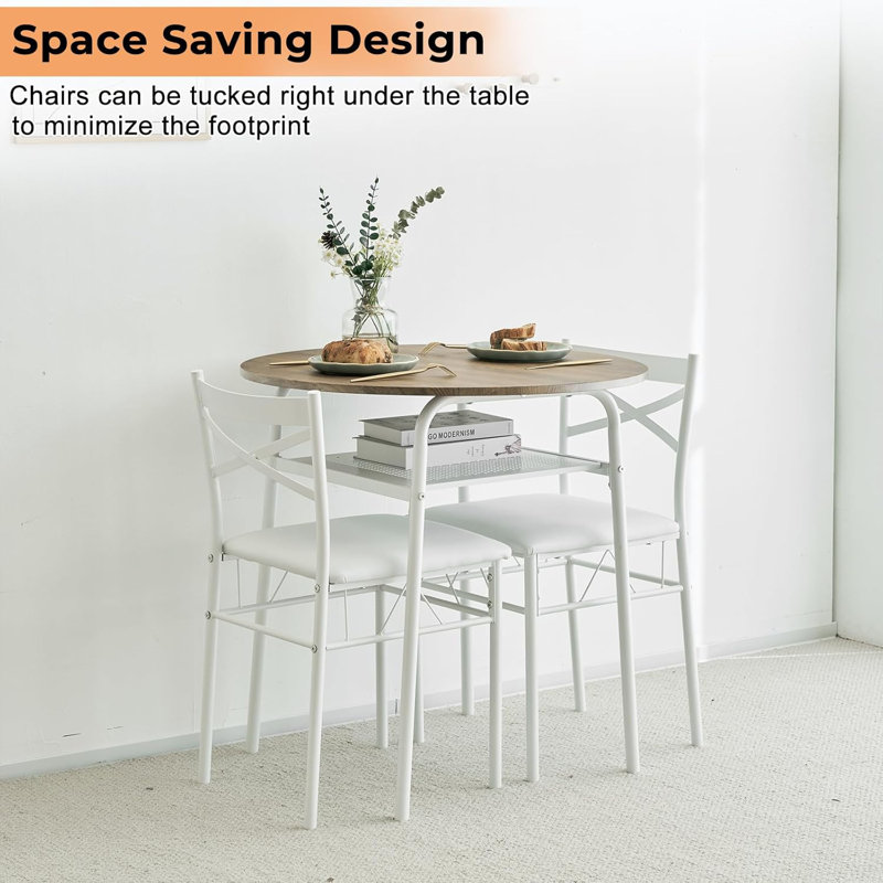 Ensemble de salle à manger rond blanc pour 2 avec chaises rembourrées 29,9 po