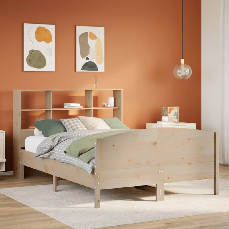 Plainville Solid Wood Bed, Wax Brown, 150cm x 200cm