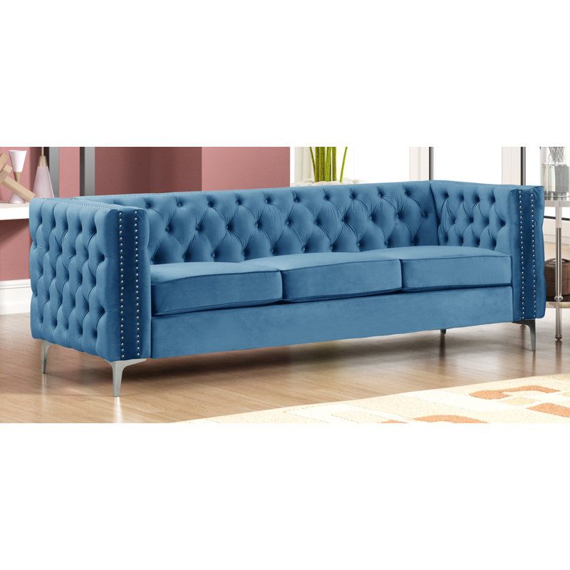 Virgil 85'' Velvet Sofa, Navy Blue