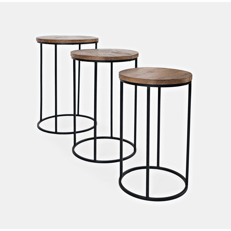 Dondie Round Modern Rustic Solid Wood and Metal Nesting End Tables - Set of 3