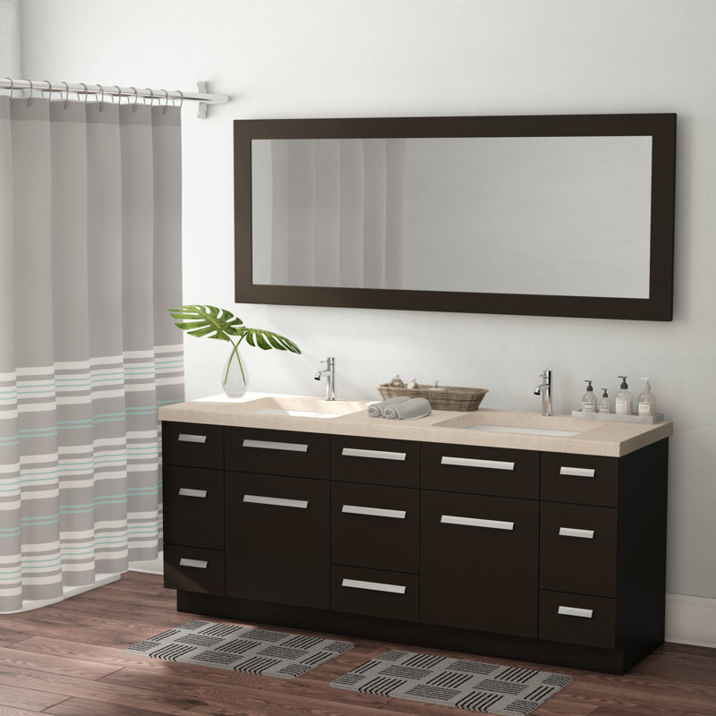 Ensemble de meuble-lavabo de salle de bain double 72 po avec miroir Mosley, Espresso
