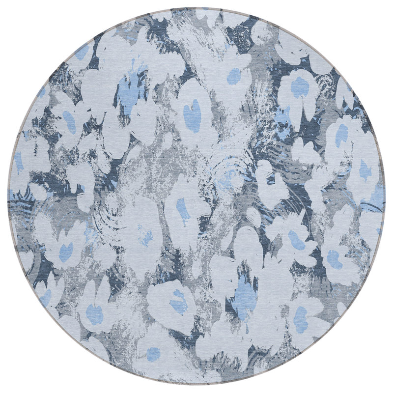 Kinslee Washable Floral Indoor / Outdoor Rug, Round 8'
