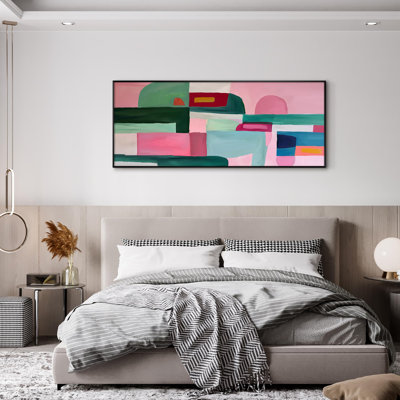 Soft Pastel Abstract Blocks Modern Geometric Shapes Extra Large Framed Wall Art Print Decor (Frame Assembly Required)