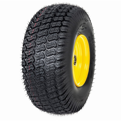 Set of 2 15x6.00-6 Wheel Assemblies, 4-Ply Turf Tires with Yellow Rim, 3/4" Bearings for Riding Mowers