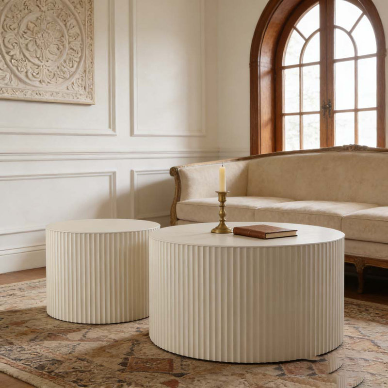 Round Wood Coffee Table, 15.75" H x 47.25" L x 47.25" W
