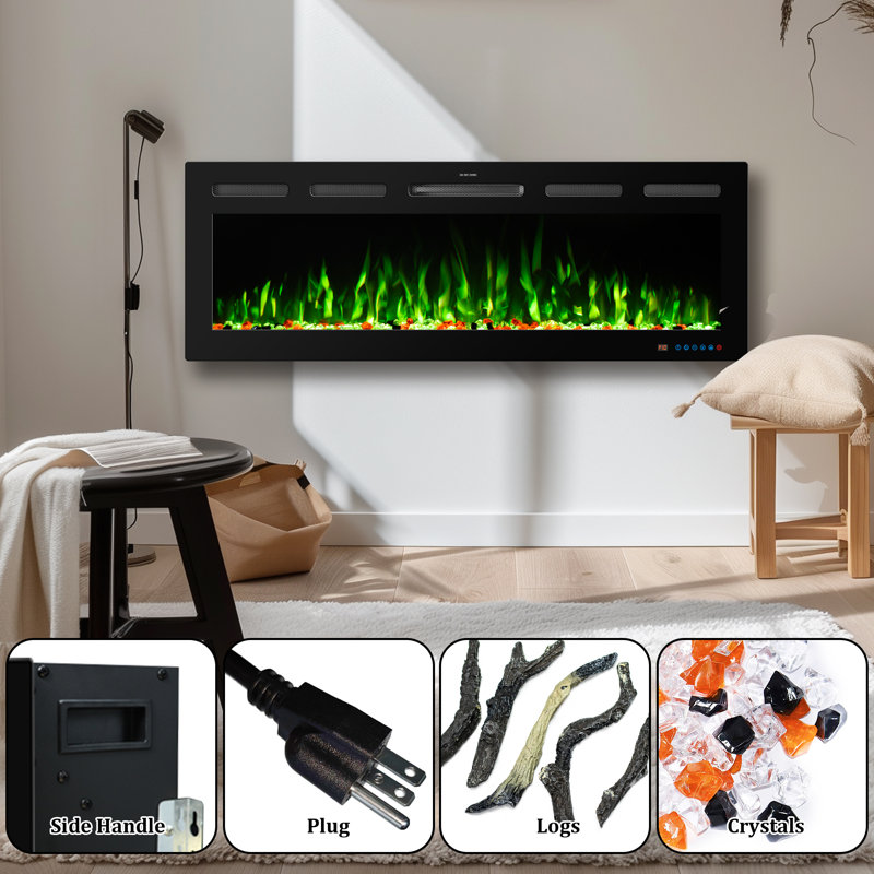 Cassella Black Electric Fireplace with 5120 BTU, 17.7"H x 72"W x 5.3"D