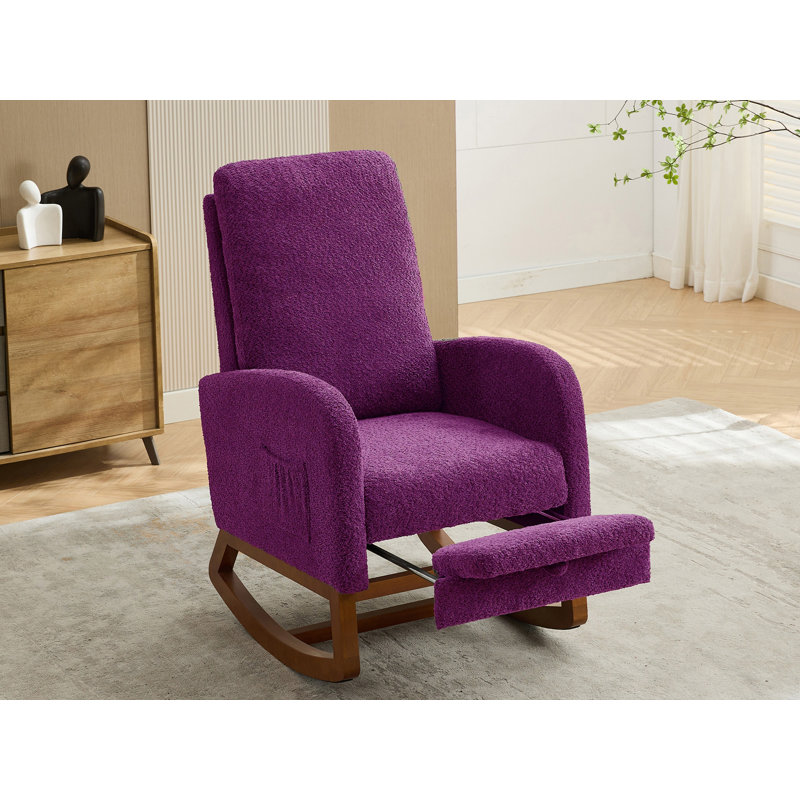 Chaise berçante rembourrée avec repose-pieds rétractable, Mauve