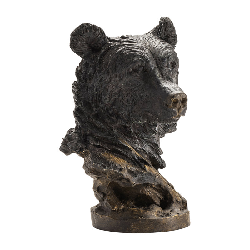 Rustic Dark Brown Resin Bear Bust Statue