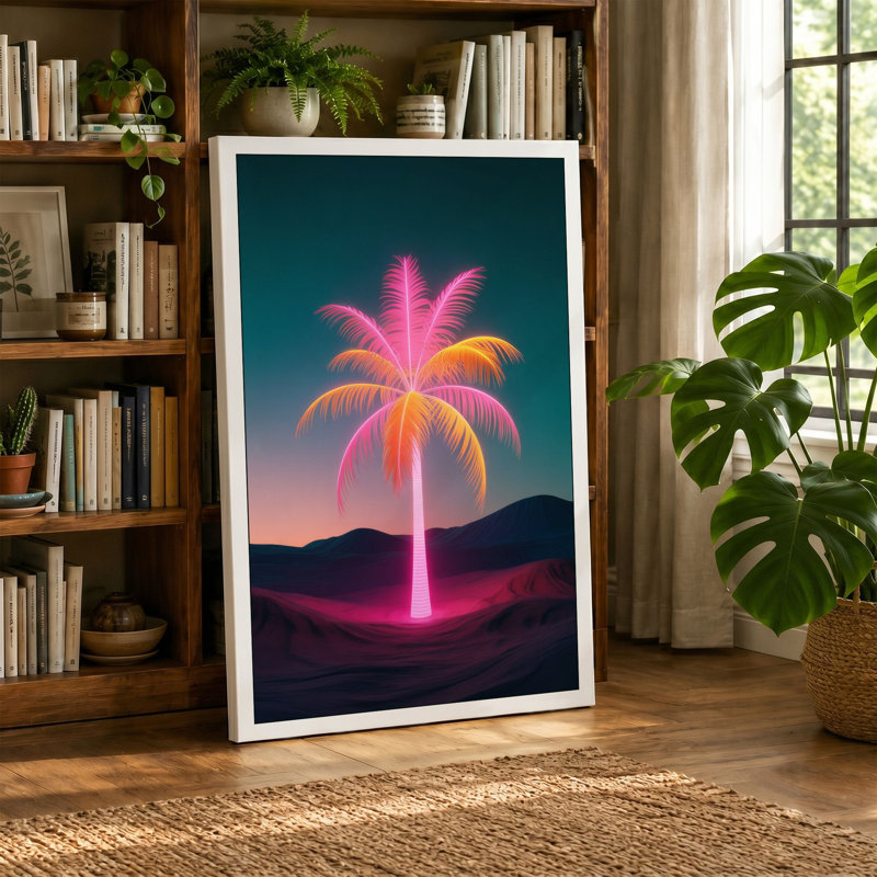 Neon Mirage Retro - Wrapped Canvas, 18x12 - 45.7 x 30.5 cm, Teal Border