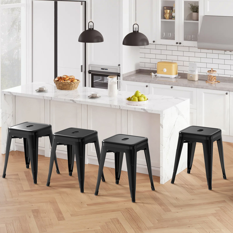 18 Inch Industrial Metal Counter Stools, Stackable Classroom Stools, Backless Metal Dining Chairs For Indoor Outdoor, Kitchen Bar Stools (Set of 4)