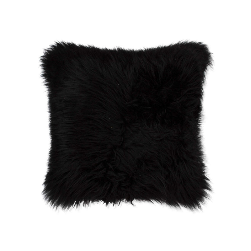 Sheepskin Throw Pillow, Black, 16" H x 16" W