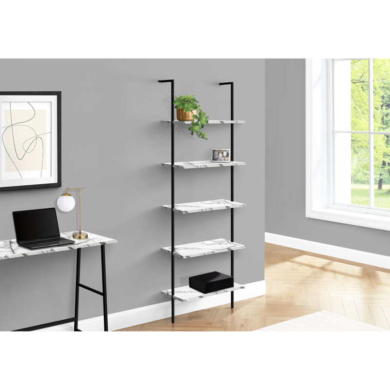 Bibliothèque 5 avec beaucoup d'espace, marbre blanc et métal noir pour la chambre à coucher moderne 5, bureau d'organisation