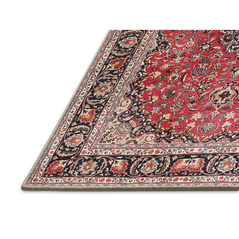 Tapis traditionnel brun clair/rouge/noir, Rectangle 4 pi x 6 pi