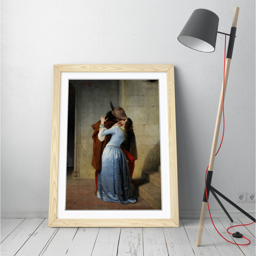 The Kiss Love Romanticism Francesco Hayez Framed Wall Art Picture Print - A3 - Walnut Frame