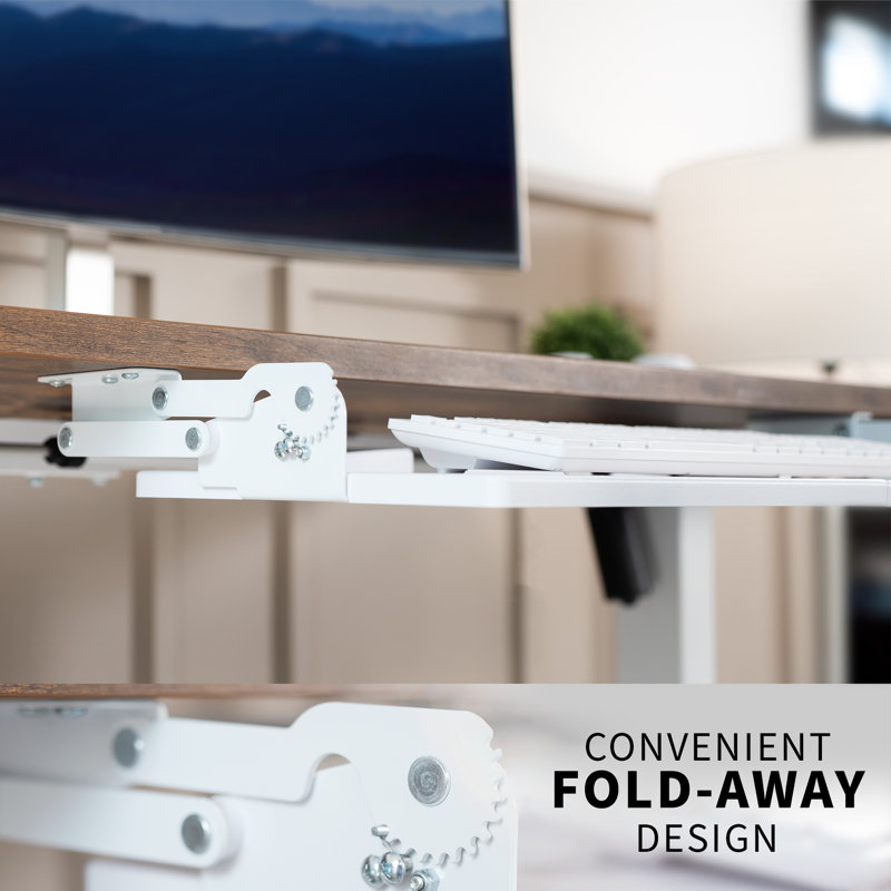 White Adjustable Under Desk Keyboard Tray with Swinging Height