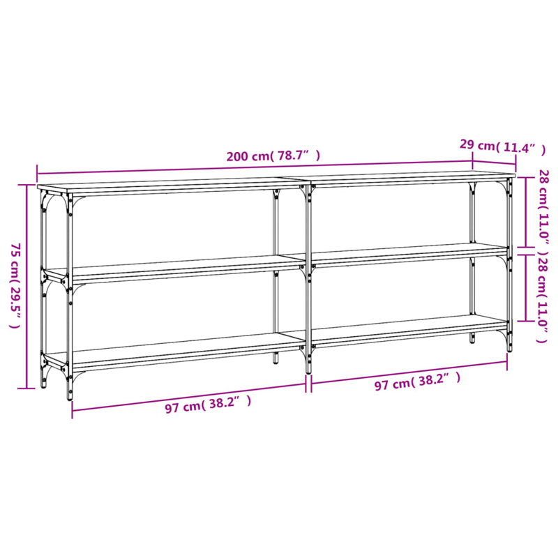 Console Table, 75cm H x 200cm W x 29cm D, Grey Sonoma