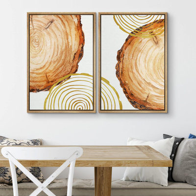 «Orange Pastel Forest Tree», anneaux de bois, art numérique minimaliste floral botanique sur toile, 2 pièces