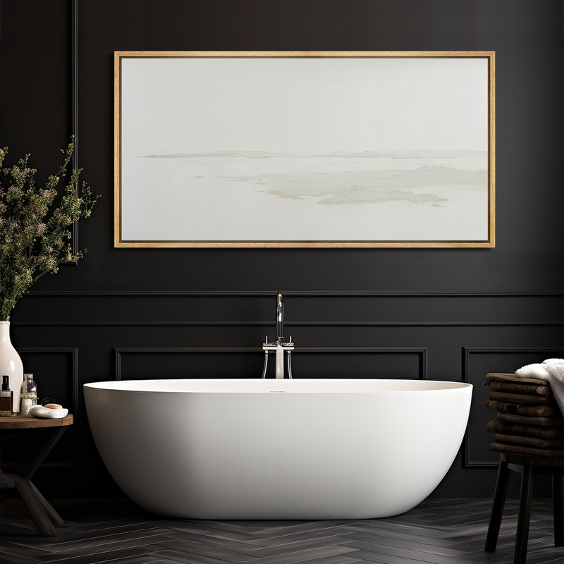 «Minimal Neutral Horizon Coastal Landscape Wall Decor», reproduction d'art encadrée sur toile encadrée, Naturel