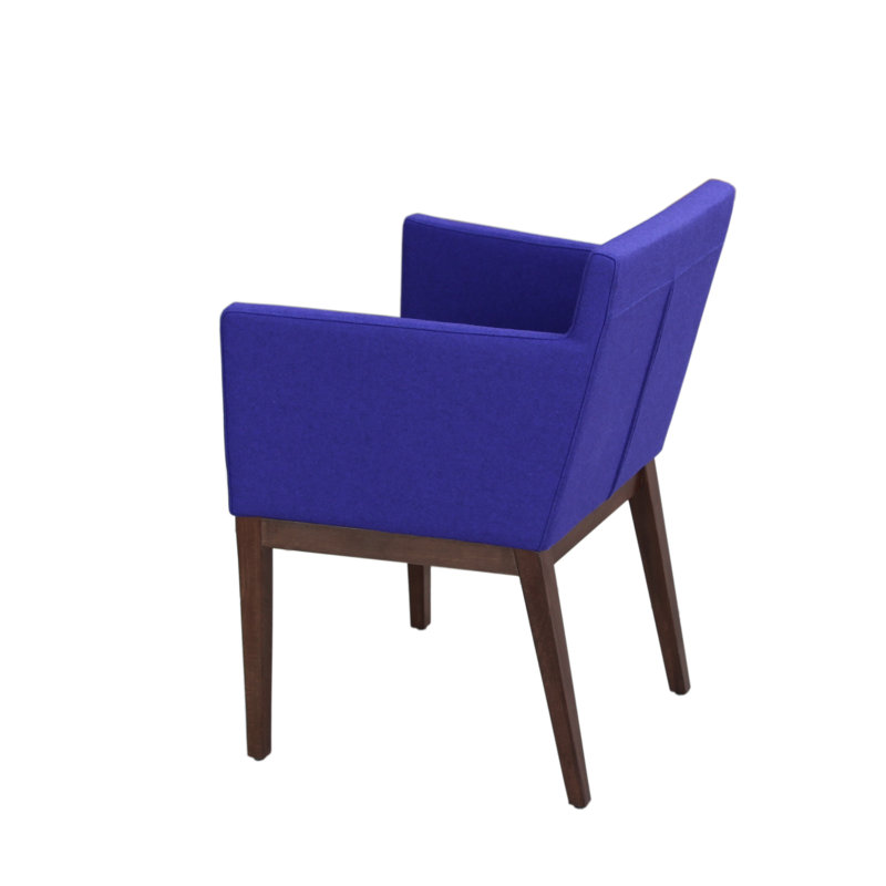 Harput Wood Solid Back Arm Chair, Walnut, Royal Blue Wool