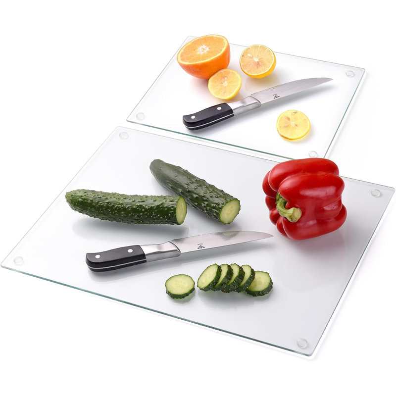 Planche à découper en verre trempé - Protecteur de chaleur antidérapant et plateau de service