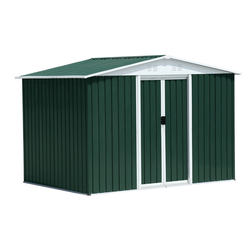 Metal Anti-Corrosion Utility Tool House With Lockable Door, Garden Shed 10Ftx8ft Apex Roof Grey With Windows And Aluminum Alloy Frame