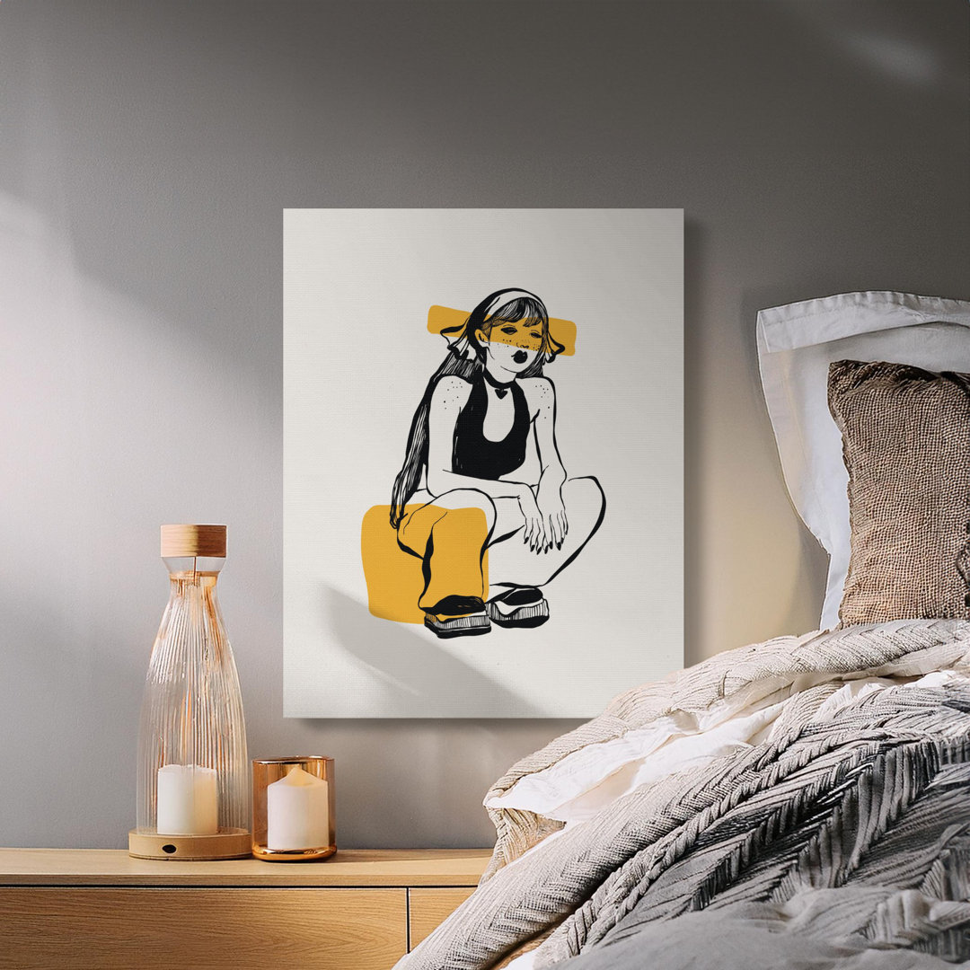 Modern Woman Illustration Canvas Wall Art, Abstract Figure Print, Ready to Hang, Gallery Wrapped Matte Archival Quality Decor