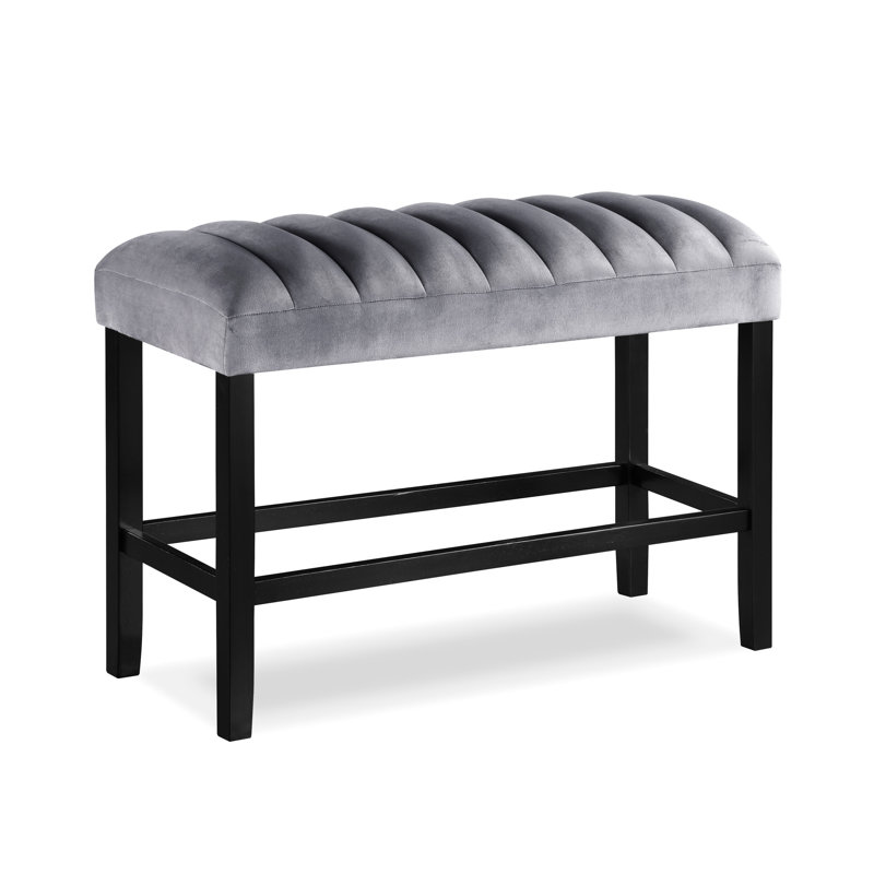 Banc de salle à manger à hauteur de comptoir en gris noir - base en bois, velours doux gris / noir