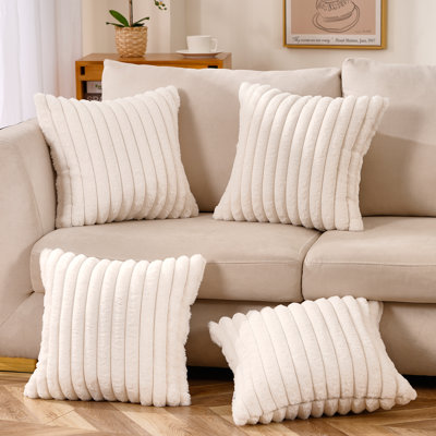 Housses de coussin décoratif décoratives en fausse fourrure de lapin blanche avec insertions
