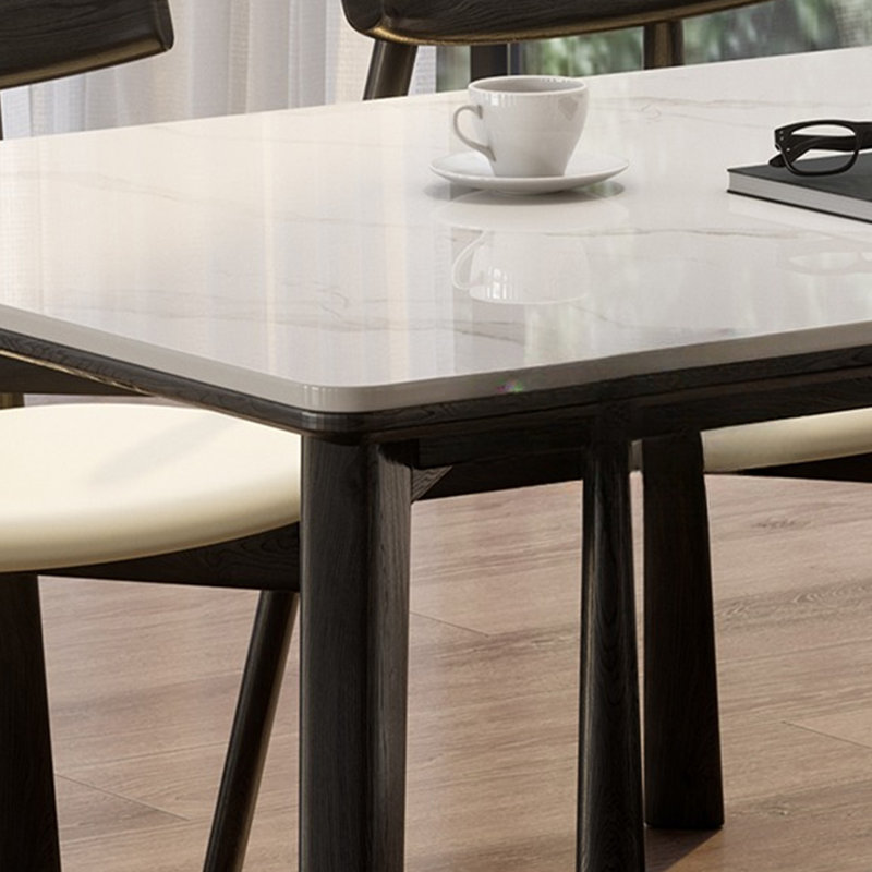 Ensembles de table de salle à manger modernes en bois massif avec plaque de roche., H 29,53 po x L 62,99 po x l 35,43 po